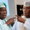 Atiku Tear Ground, Say “Na Me Carry Obasanjo For Head After Prison!”